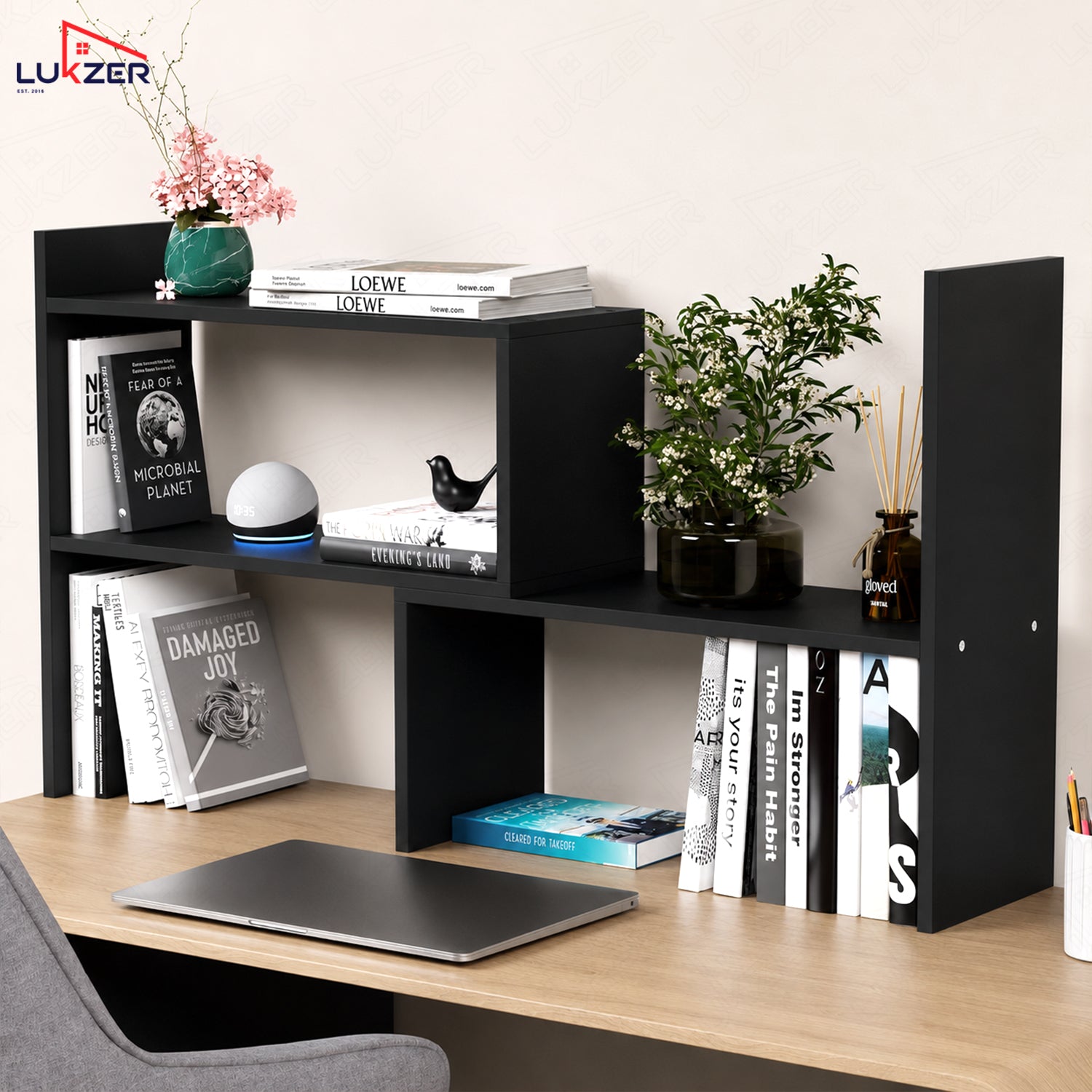 Lukzer Adjustable 5-Tier Bookshelf Multi-Functional Storage Rack (MR-011/Black)