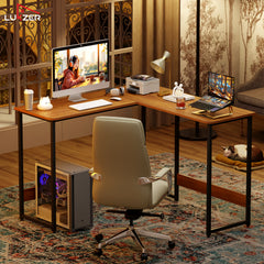 Lukzer Engineered Wood L-Shaped Corner Study and Computer Table for Home or Office (MST-007) Black & Oak Brown
