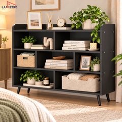 Lukzer 7-Section Engineered Wood Book Shelf with Legs (MR-008L)