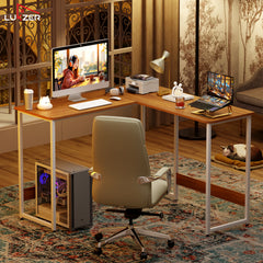 Lukzer Engineered Wood L-Shaped Corner Study and Computer Table for Home or Office (MST-007) white & Oak Brown