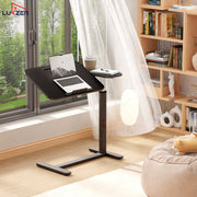 Lukzer Adjustable Overbed Study Table with Tilt Top, Cupholder & Wheels (MST-003/Black & Black)