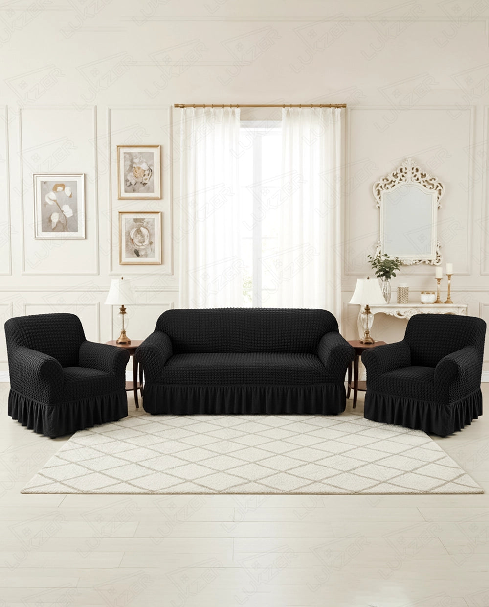 Lukzer Turkish Design Bubble Pattern Sofa Cover  Bubble Charcoal Black (SC-096-01)