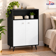Lukzer Wooden Book Shelf & Storage Cabinet with White Doors (MR-034/Black)