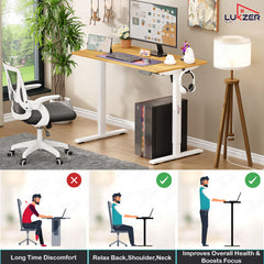 Lukzer Electric Automatic Height Adjustable Sit Stand Desk EST-003 ( White & Oak Light )