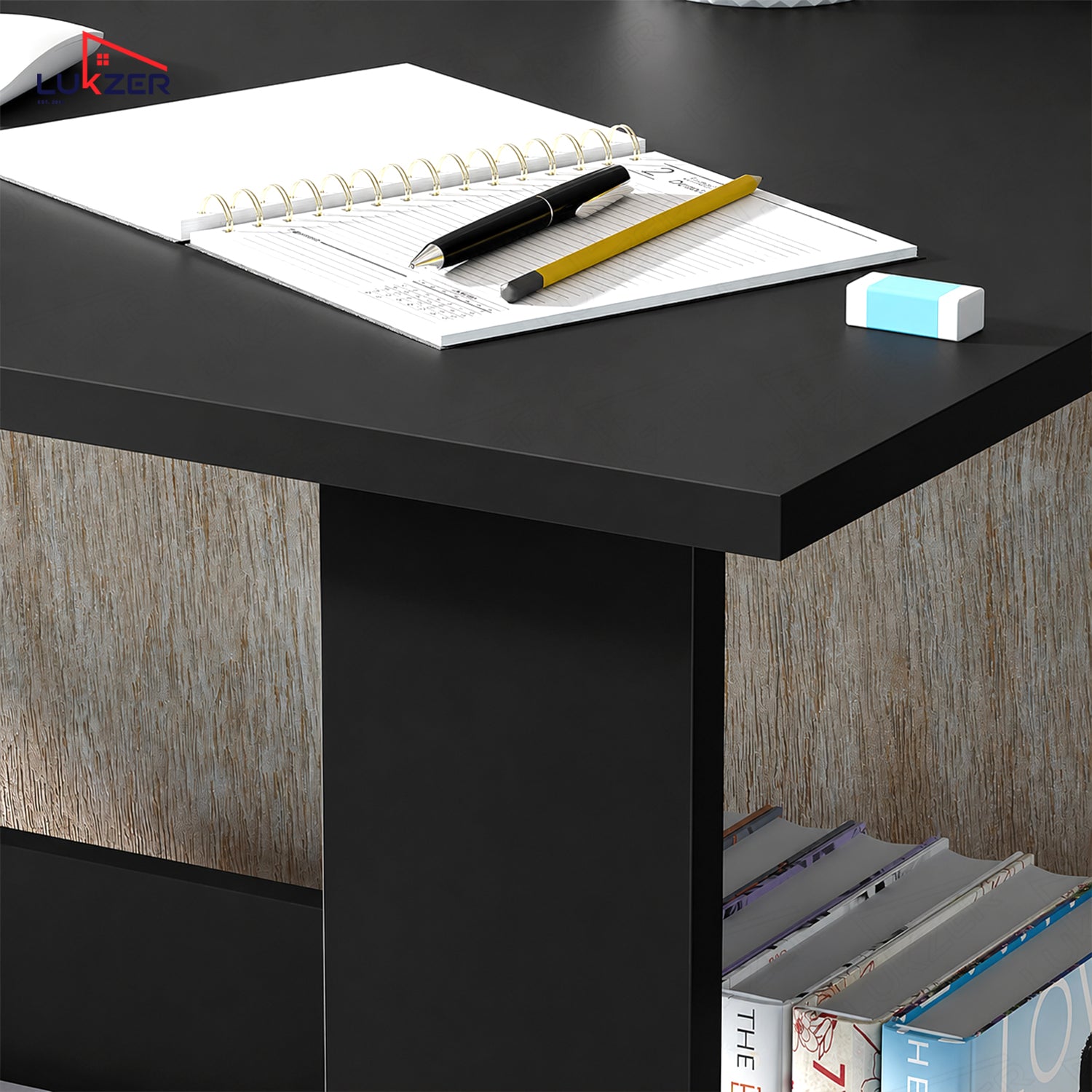 Lukzer Modern Computer Desk with Bookshelf Study Table Made with Engineered Wood (ST-005/Black)