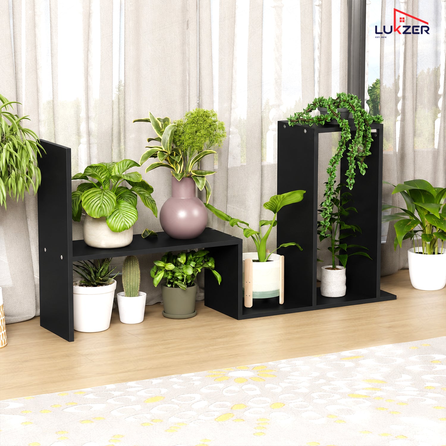 Lukzer Adjustable 5-Tier Bookshelf Multi-Functional Storage Rack (MR-011/Black)