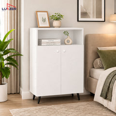 Lukzer Wooden Book Shelf & Storage Cabinet with White Doors (MR-034/White)