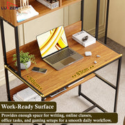 Lukzer Modern Study Table with Open Bookshelf & Hutch (MST-010/Black & Oak Brown)