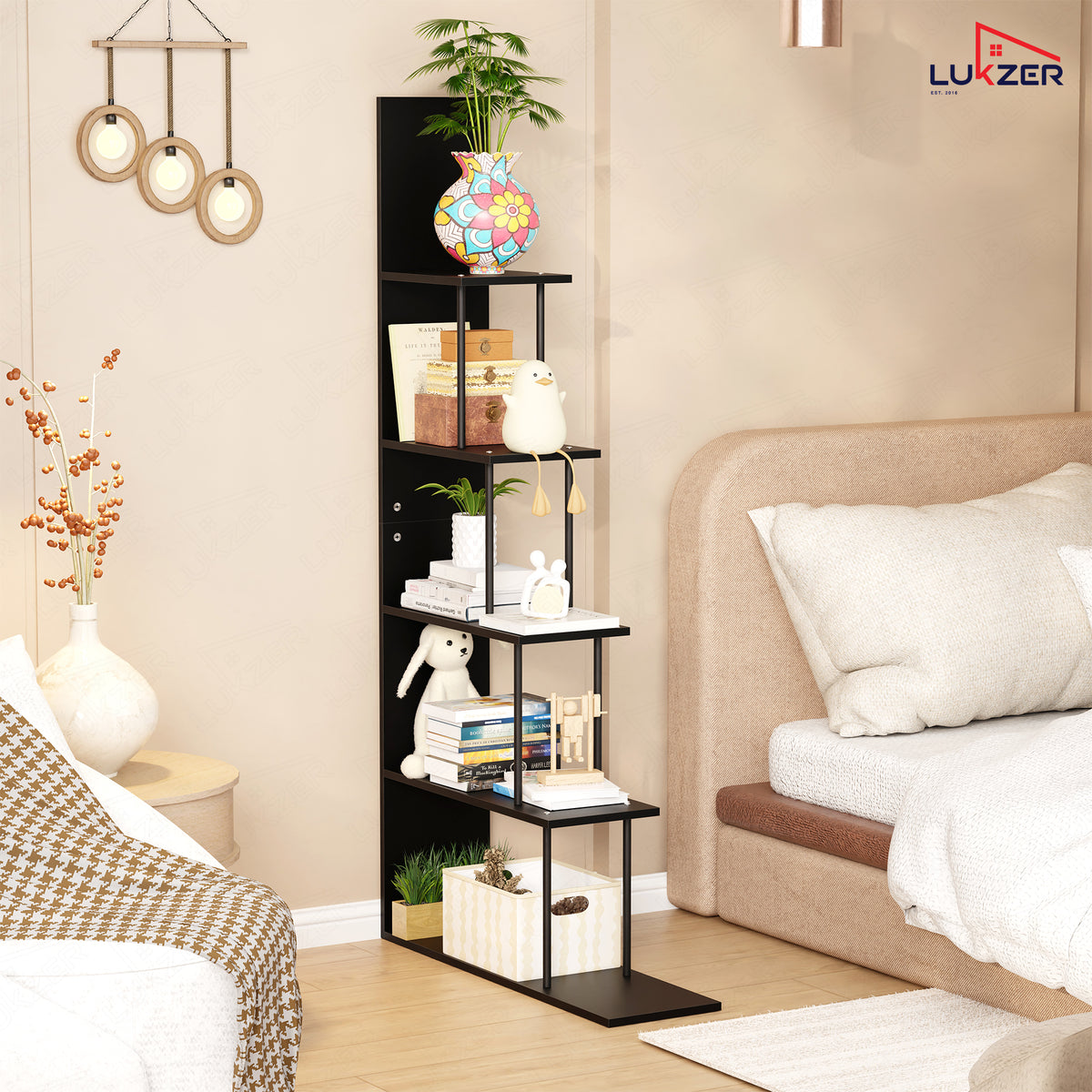 Lukzer 5-Tier Ladder Multipurpose Engineered Wood Book Shelf (MMR-015)