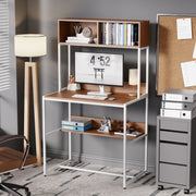 Lukzer Modern Study Table with Open Bookshelf & Hutch (MST-010/White & Oak Brown)