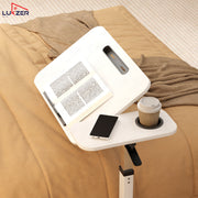 Lukzer Adjustable Overbed Study Table with Tilt Top, Cupholder & Wheels (MST-003/White & White)