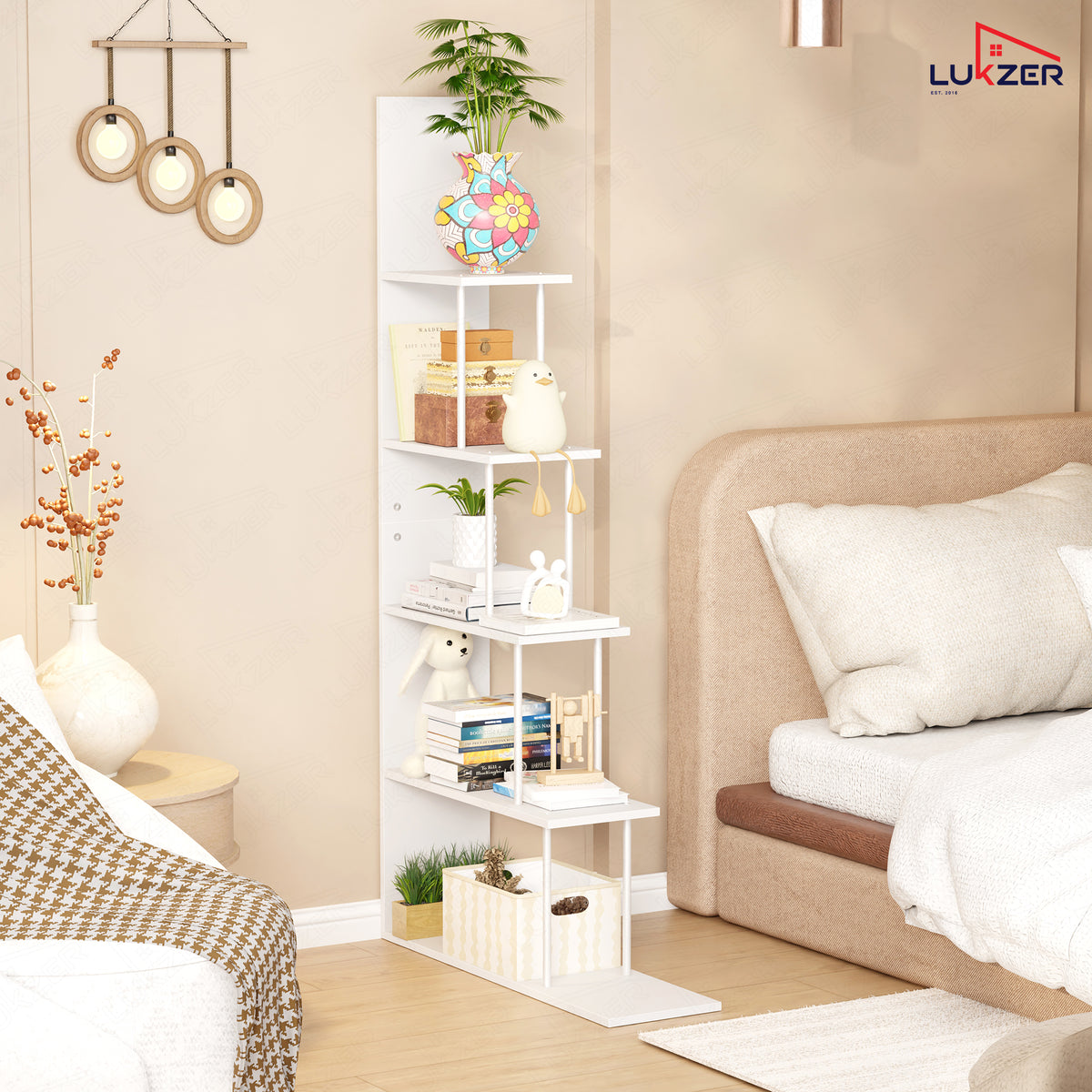 Lukzer 5-Tier Ladder Multipurpose Engineered Wood Book Shelf (MMR-015)