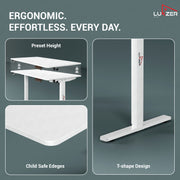 Lukzer Electric Height Adjustable Desk with USB & Type-C Study Table (EST-003/UC-White & White)