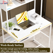 Lukzer Modern Study Table with Open Bookshelf & Hutch (MST-010/White & White)