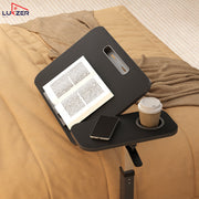 Lukzer Adjustable Overbed Study Table with Tilt Top, Cupholder & Wheels (MST-003/Black & Black)