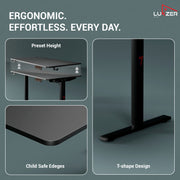 Lukzer Electric Height Adjustable Desk with USB & Type-C Study Table (EST-003/UC-Black & Black)