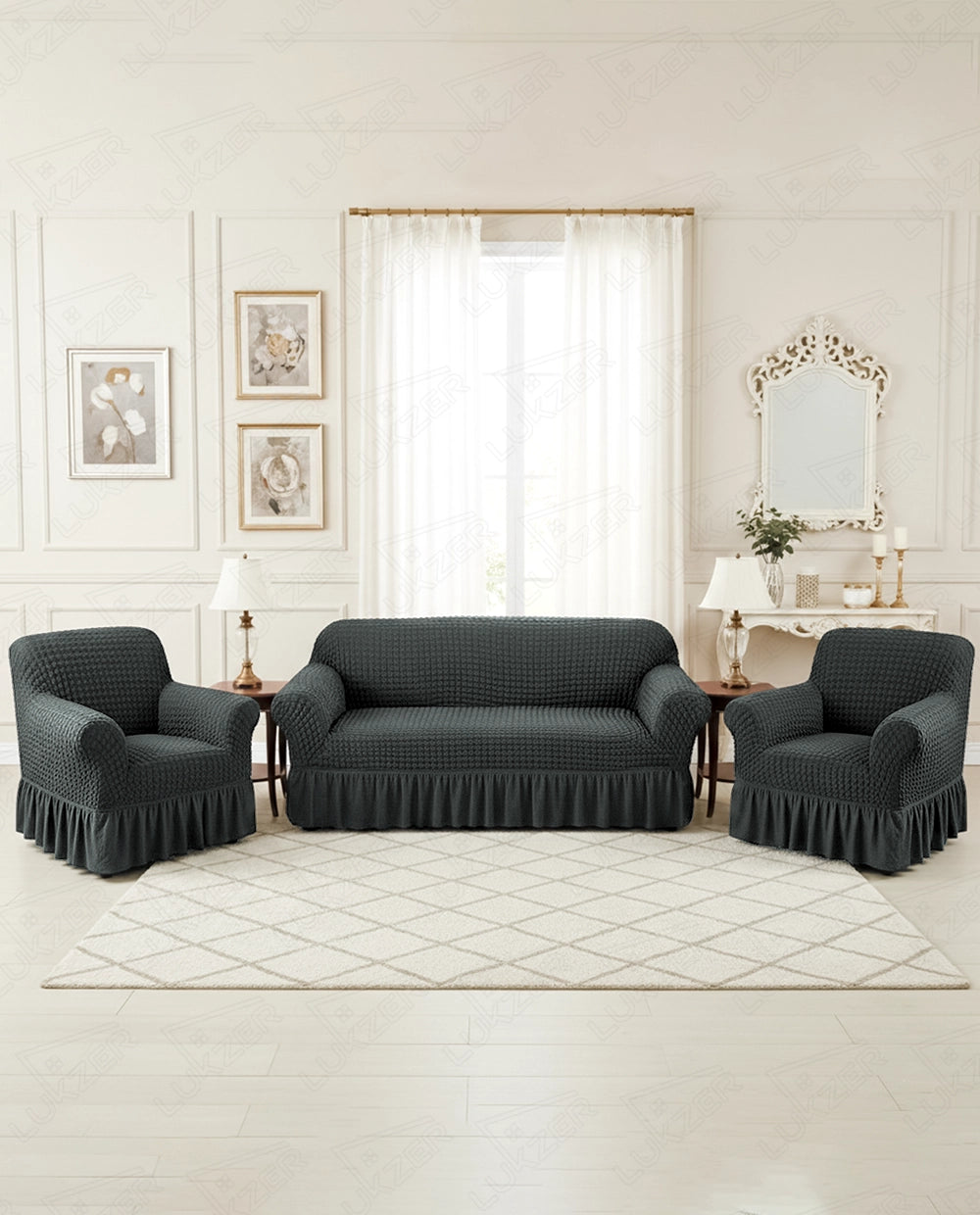 Lukzer Turkish Design Bubble Pattern Sofa Cover Bubble Slate Grey (SC-100-01)