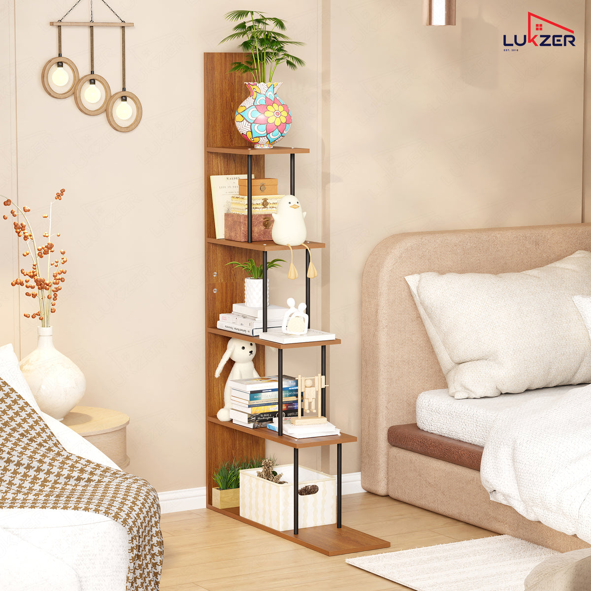 Lukzer 5-Tier Ladder Multipurpose Engineered Wood Book Shelf (MMR-015)