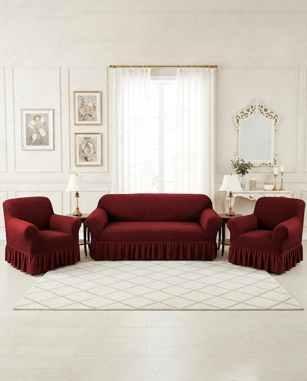 Lukzer Turkish Design Bubble Pattern Sofa Cover Bubble Wine Red (SC-098-01)