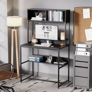 Lukzer Modern Study Table with Open Bookshelf & Hutch (MST-010/Black & Black)