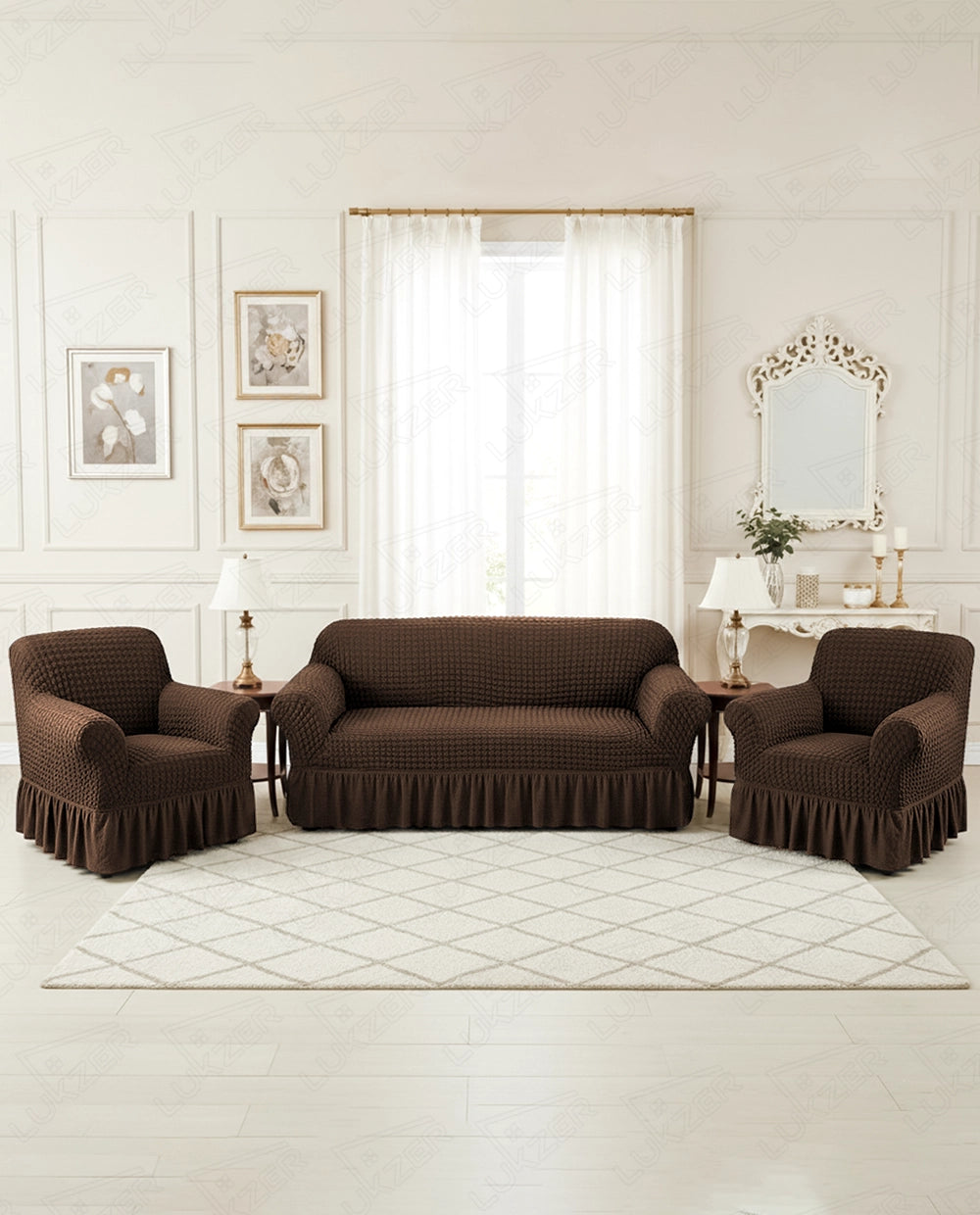 Lukzer Turkish Design Bubble Pattern Sofa Cover Bubble Coffee Brown (SC-097-01)