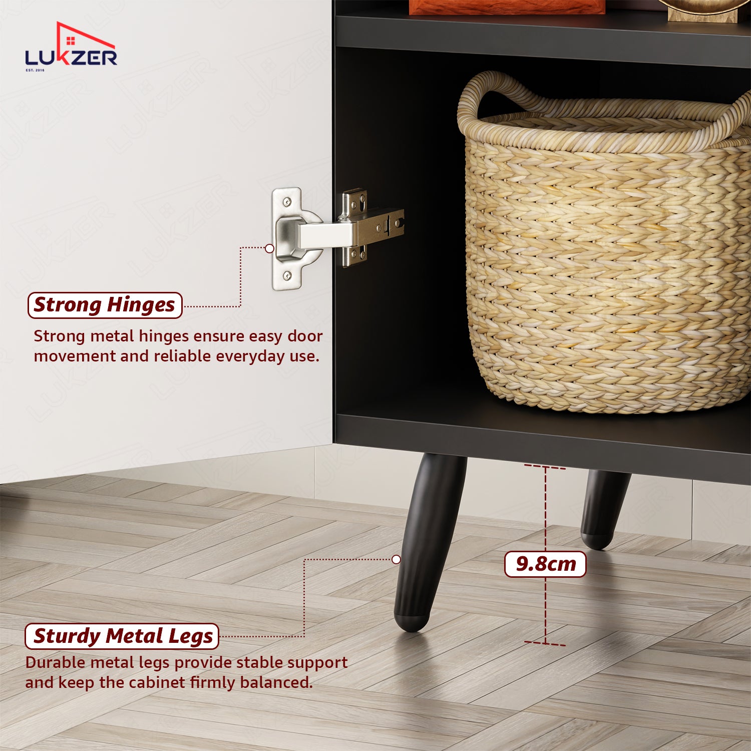 Lukzer Wooden Book Shelf & Storage Cabinet with White Doors (MR-034/Black)