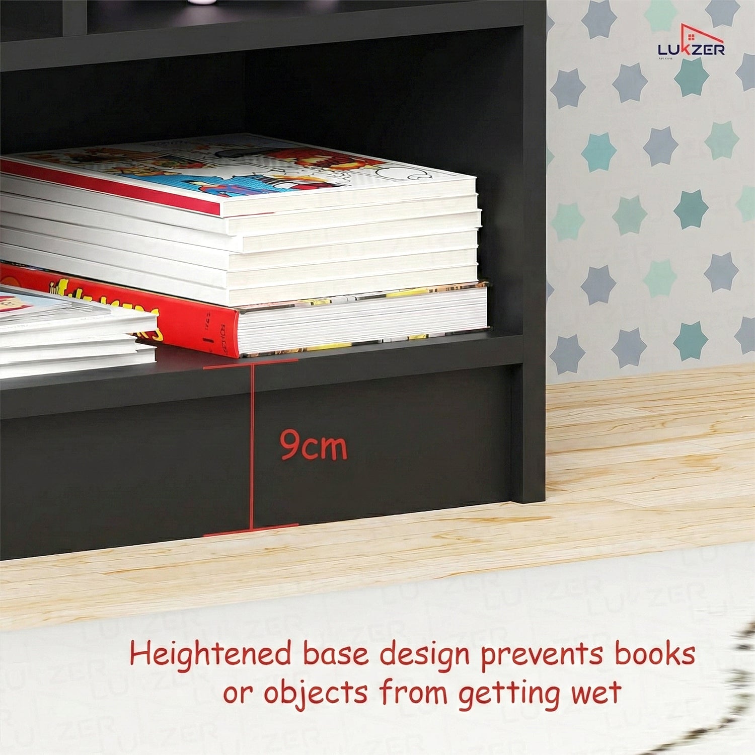 Lukzer Multipurpose 7-Section Storage Rack with 4 Shelves Bookcase Unit (MR-008/Black)