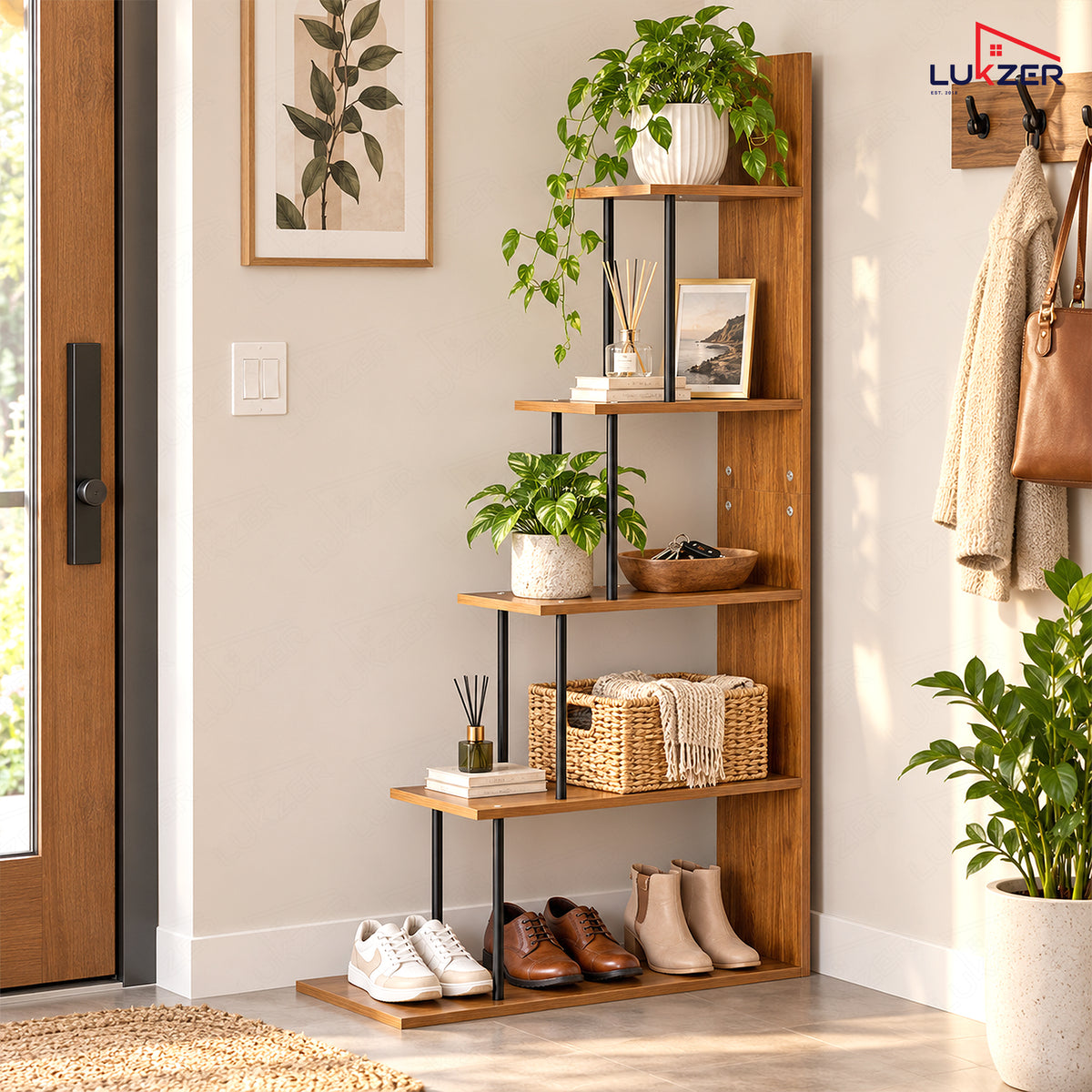 Lukzer 5-Tier Ladder Multipurpose Engineered Wood Book Shelf (MMR-015)