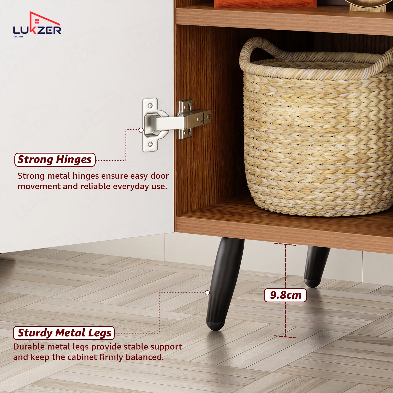 Lukzer Wooden Book Shelf & Storage Cabinet with White Doors (MR-034/Oak Brown)