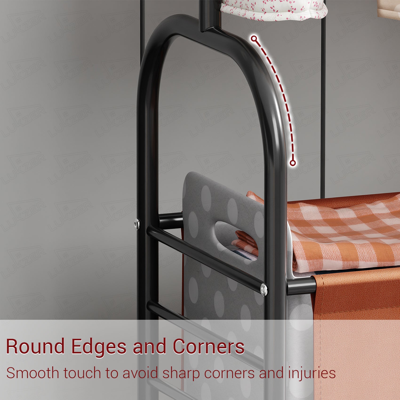 Lukzer Metal Clothes Rail Stand with 4 Side Hooks &amp; 1-Tier Leather Storage Bin, 360° Rotating Wheels | Garment Rack Organizer for Bedroom, Closet, Dorm, Laundry | MGR-009 (171 x 75 x 35)