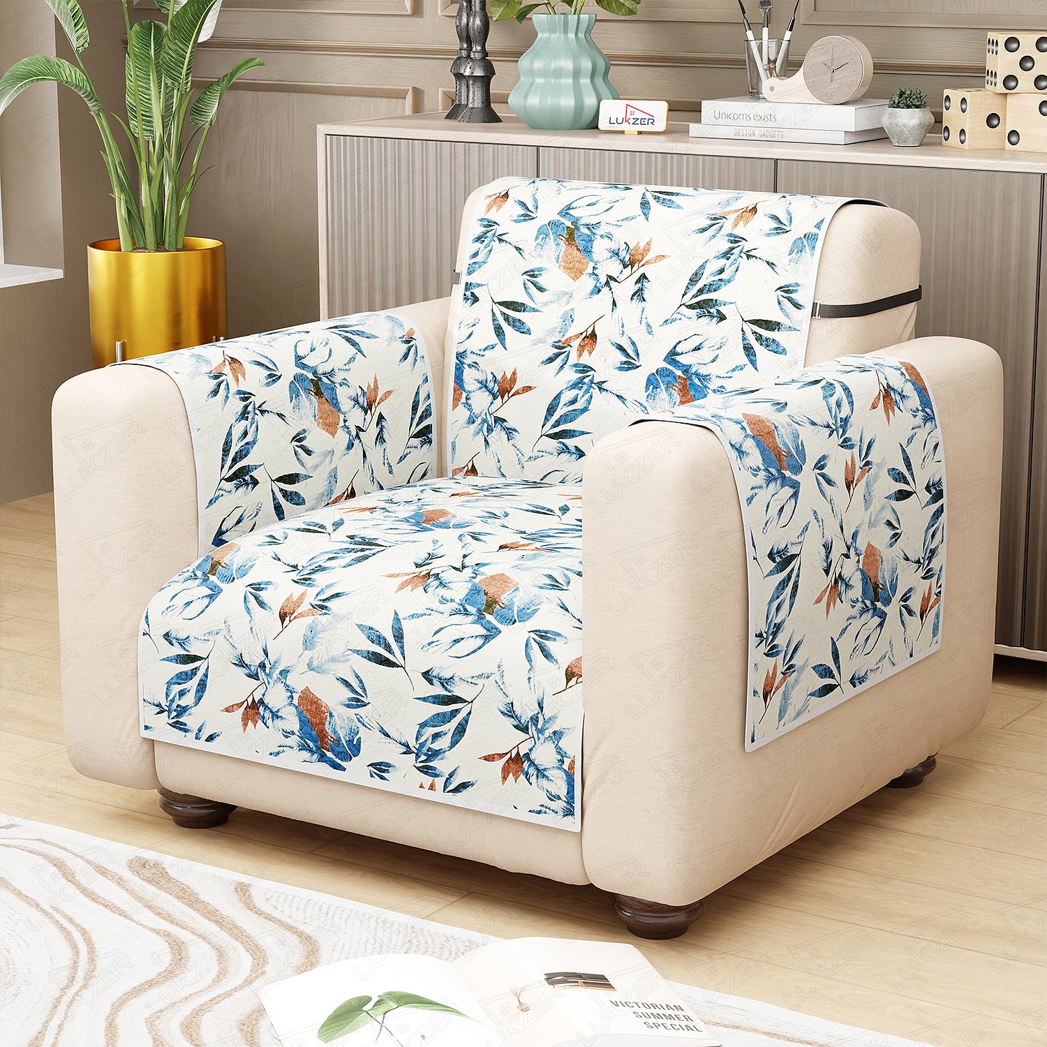 Lukzer Quilted Reversible Sofa Cover Mat with Arms | Polyester Blend 350 GSM Full Coverage &amp; Back Belt for Stability | Washable Furniture Protector.