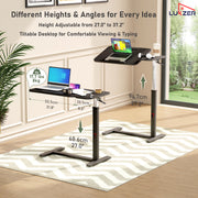 Lukzer Adjustable Overbed Study Table with Tilt Top, Cupholder & Wheels (MST-003/Black & Black)