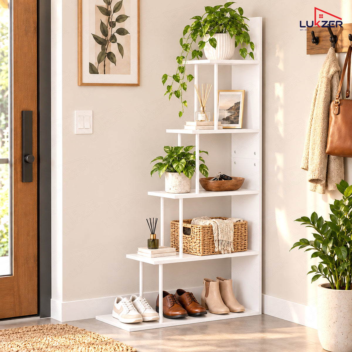 Lukzer 5-Tier Ladder Multipurpose Engineered Wood Book Shelf (MMR-015)