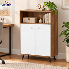 Lukzer Wooden Book Shelf & Storage Cabinet with White Doors (MR-034/Oak Brown)