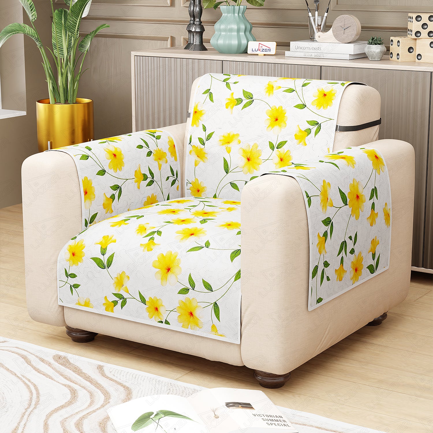 Lukzer Quilted Reversible Sofa Cover Mat with Arms | Polyester Blend 350 GSM Full Coverage &amp; Back Belt for Stability | Washable Furniture Protector.