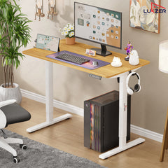 Lukzer Electric Automatic Height Adjustable Sit Stand Desk EST-003 ( White & Oak Light )