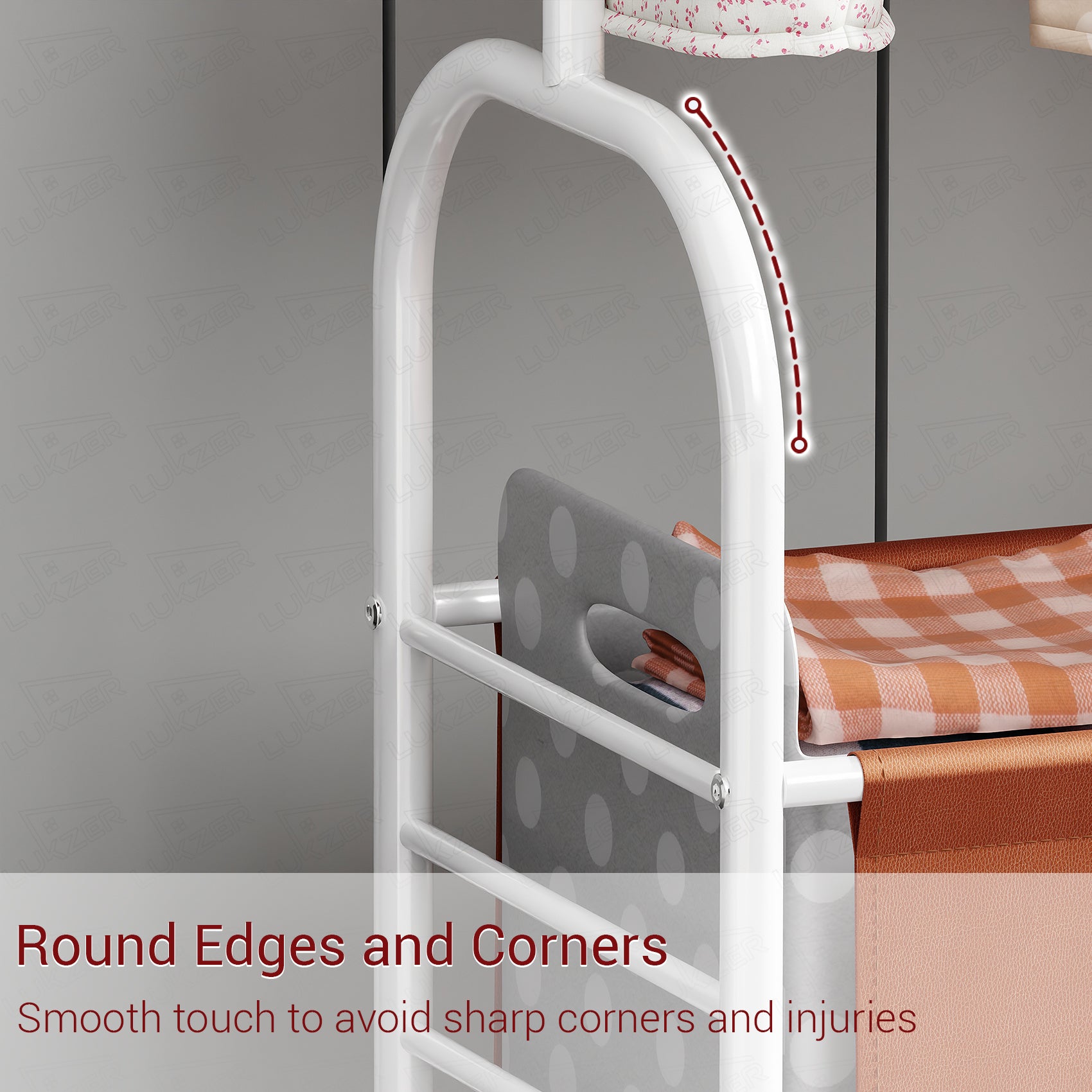 Lukzer Metal Clothes Rail Stand with 4 Side Hooks &amp; 1-Tier Leather Storage Bin, 360° Rotating Wheels | Garment Rack Organizer for Bedroom, Closet, Dorm, Laundry | MGR-009 (171 x 75 x 35)