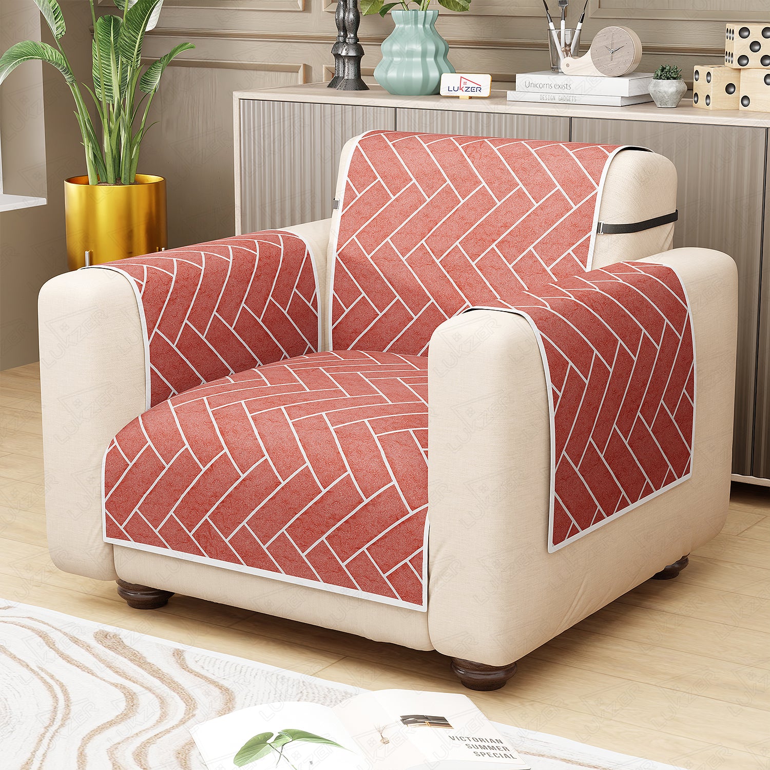 Lukzer Quilted Reversible Sofa Cover Mat with Arms | Polyester Blend 350 GSM Full Coverage &amp; Back Belt for Stability | Washable Furniture Protector.