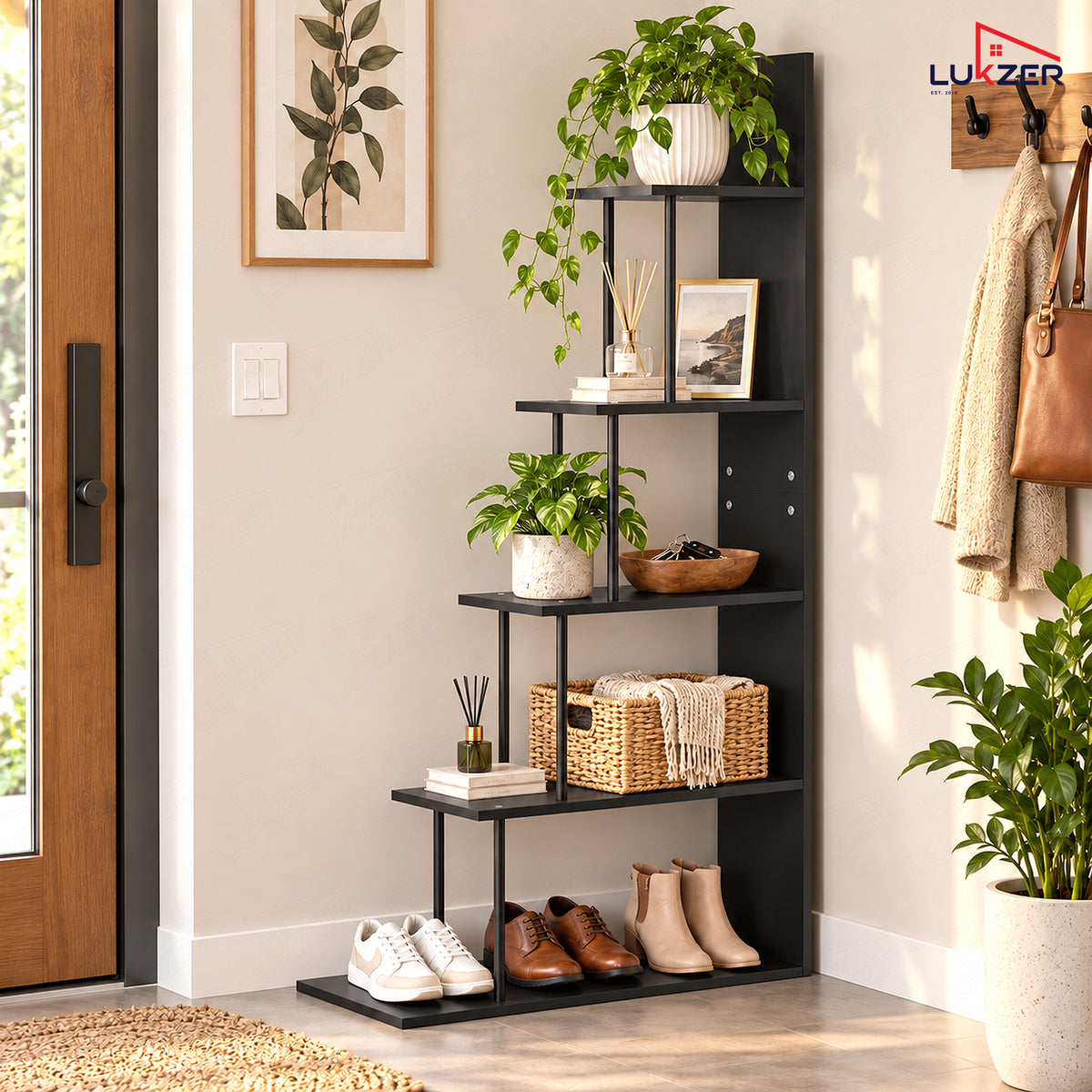 Lukzer 5-Tier Ladder Multipurpose Engineered Wood Book Shelf (MMR-015)