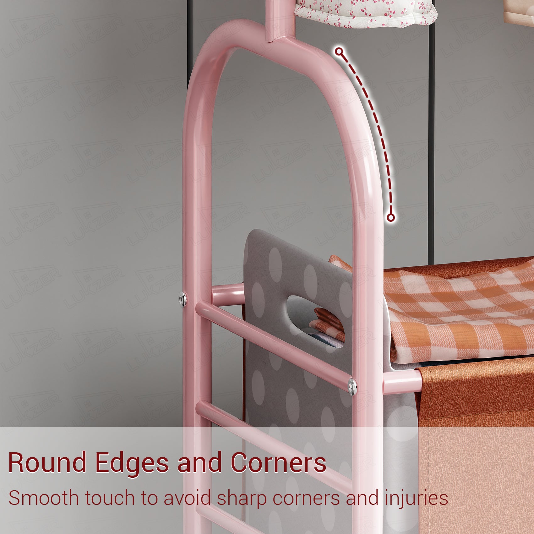 Lukzer Metal Clothes Rail Stand with 4 Side Hooks &amp; 1-Tier Leather Storage Bin, 360° Rotating Wheels | Garment Rack Organizer for Bedroom, Closet, Dorm, Laundry | MGR-009 (171 x 75 x 35)