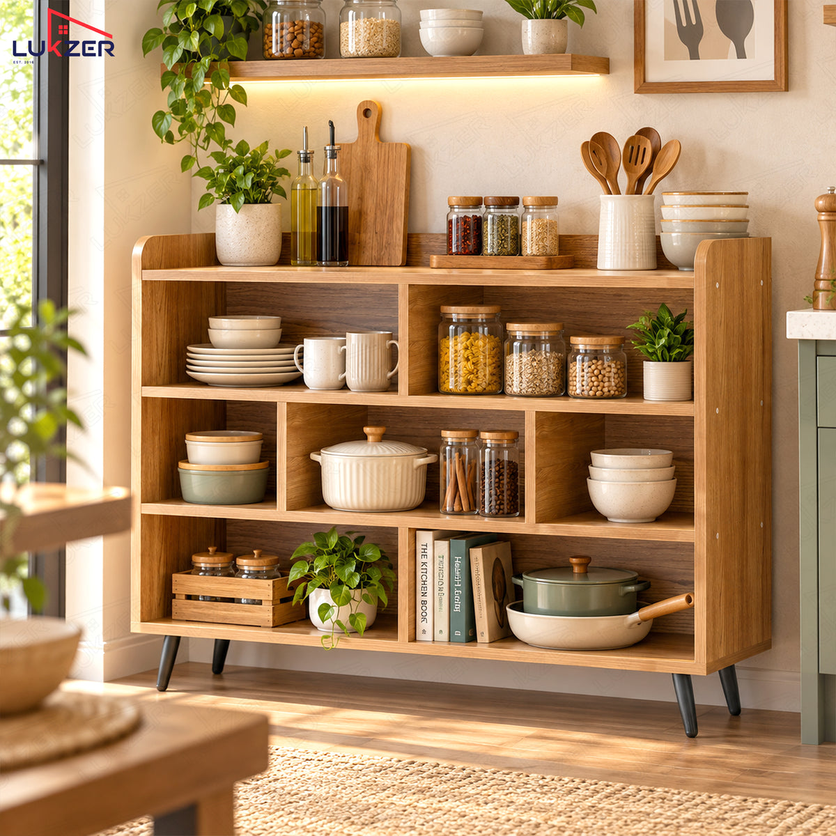 Lukzer 7-Section Engineered Wood Book Shelf with Legs (MR-008L)