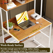 Lukzer Modern Study Table with Open Bookshelf & Hutch (MST-010/White & Oak Brown)