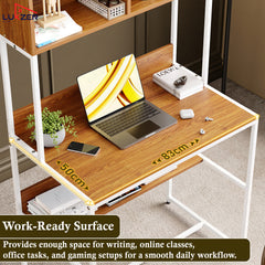 Lukzer Modern Study Table with Open Bookshelf & Hutch (MST-010/White & Oak Brown)