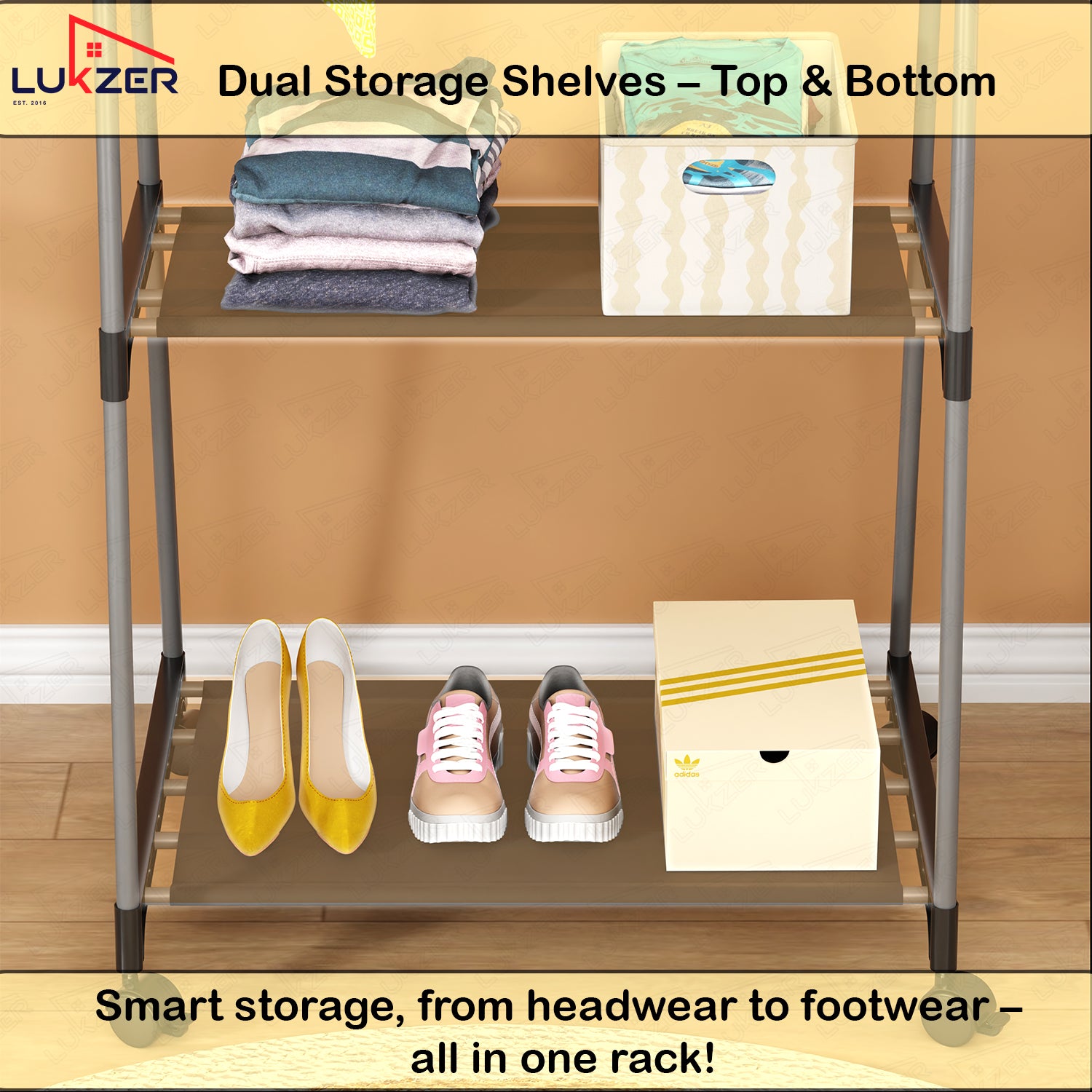 Lukzer A-Shape Garment Rack with 2 Bottom Shelves – MGR-010