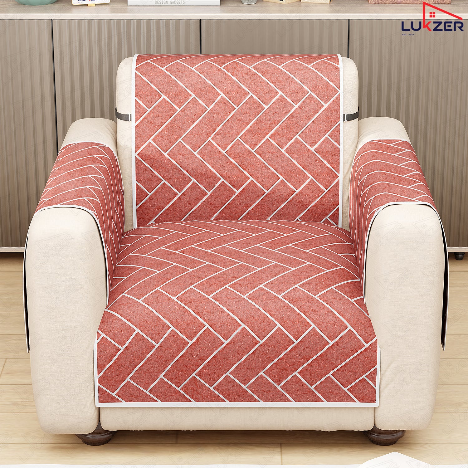 Lukzer Quilted Reversible Sofa Cover Mat with Arms | Polyester Blend 350 GSM Full Coverage &amp; Back Belt for Stability | Washable Furniture Protector.