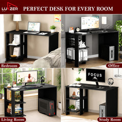 Lukzer Engineered Wood Study & Computer Table Office Desk with Bookshelf (ST-007/Black)