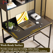 Lukzer Modern Study Table with Open Bookshelf & Hutch (MST-010/Black & Black)