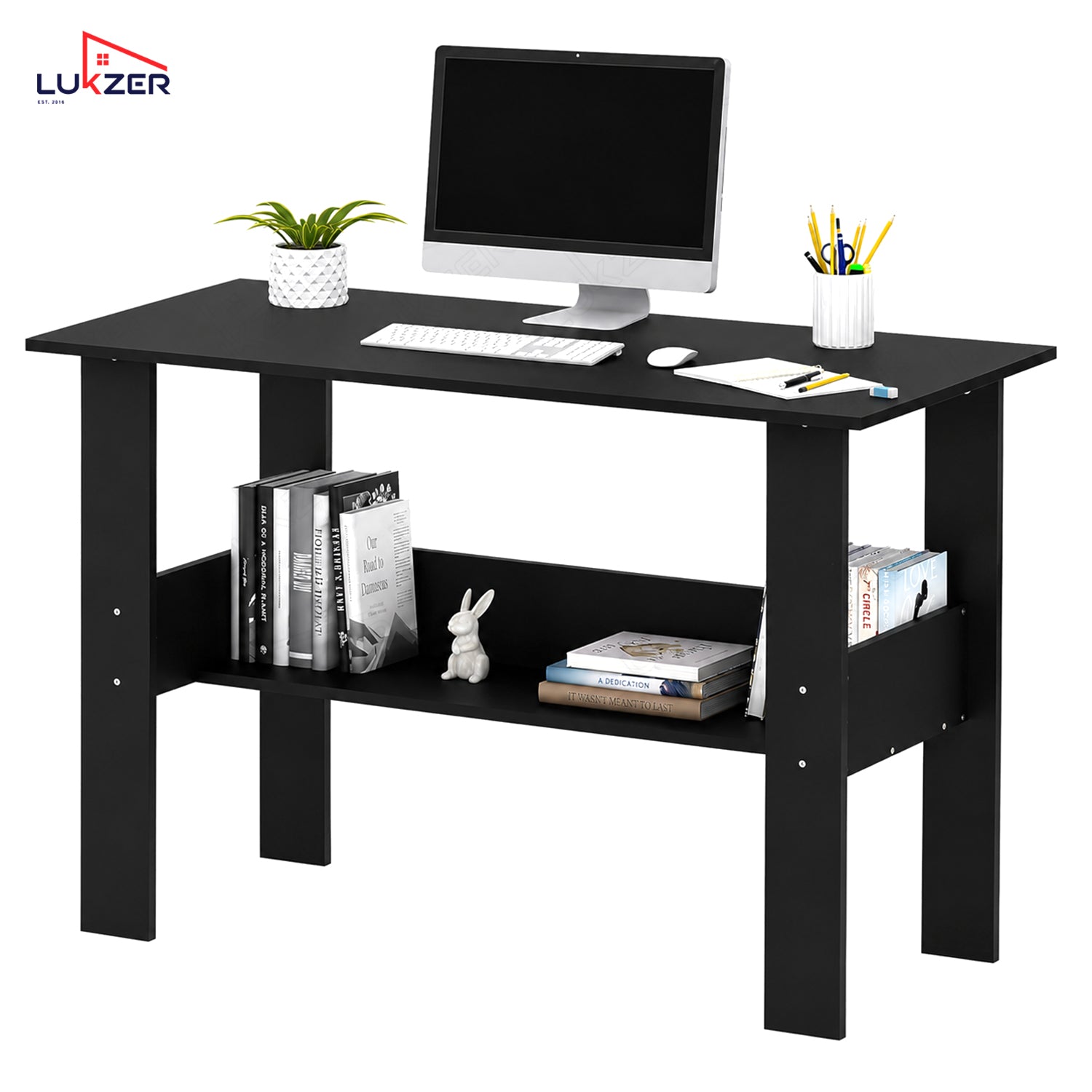 Lukzer Modern Computer Desk with Bookshelf Study Table Made with Engineered Wood (ST-005/Black)