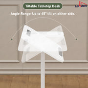 Lukzer Adjustable Overbed Study Table with Tilt Top, Cupholder & Wheels (MST-003/White & White)