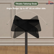 Lukzer Adjustable Overbed Study Table with Tilt Top, Cupholder & Wheels (MST-003/Black & Black)